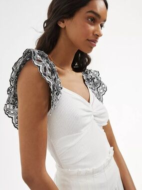 Anthropologie Ruffle-Sleeve Eyelet Top Size Medium